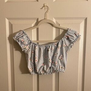 Forever 21 Light Blue Floral Crop Top